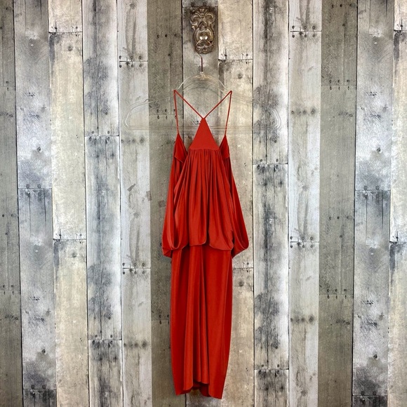 MISA Los Angeles Domino Tie Front Dress in Red Size Medium. - Picture 2 of 10